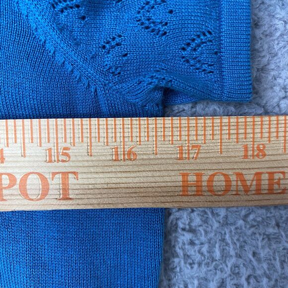 Minimalist Sweater Knit M Cottagecore Dainty Pointelle Blue SS 100% Cotton - Picture 8 of 14